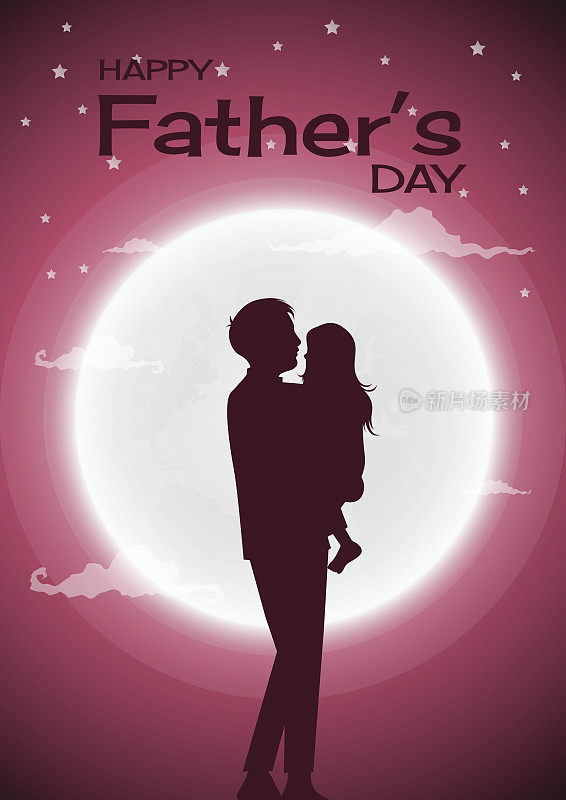 Happy Father's Day, silhouette of a father holding Daughter.full moon background.Vector illustration